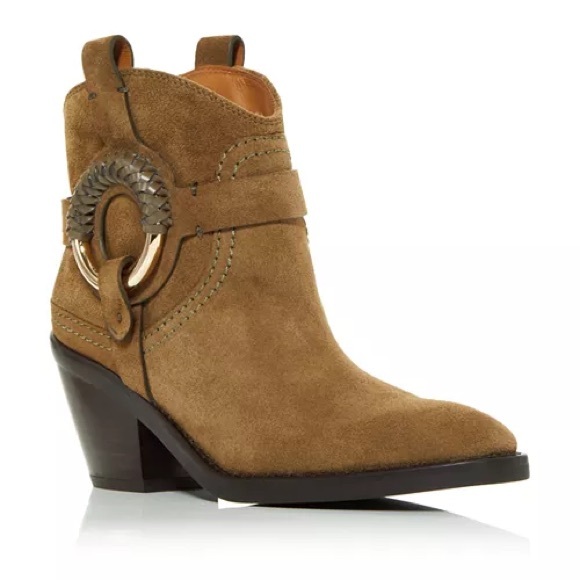 See By Chloe Shoes - See by Chloé Women's Hanna Heeled Western Booties sz 39 in Military Green Suede